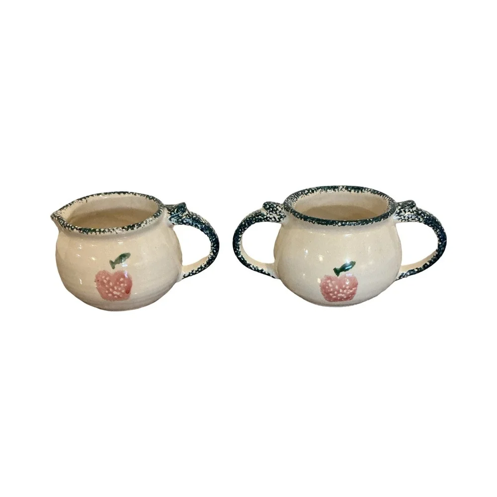 Loomco‎ China Cream and Sugar Set Apple Motif Ceramic Farmhouse Cottagecore